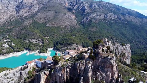 Panoramic video of the aerial view of the Guadalest town of Benidorm in Alicante Spain