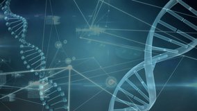 Animation of dna strand spinning over scientific data processing on blue background. global science, data processing and digital interface concept digitally generated video. - Powered by Shutterstock - Get 15% off with code: PIKWIZARD15