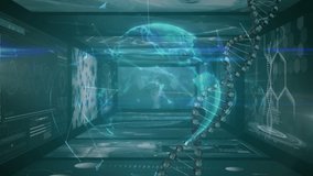 Animation of dna strand spinning over scientific data processing on screens. global science, data processing and digital interface concept digitally generated video. - Powered by Shutterstock - Get 15% off with code: PIKWIZARD15