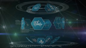 Animation of dna strand spinning over medical icons and scientific data processing. global science, data processing and digital interface concept digitally generated video. - Powered by Shutterstock - Get 15% off with code: PIKWIZARD15