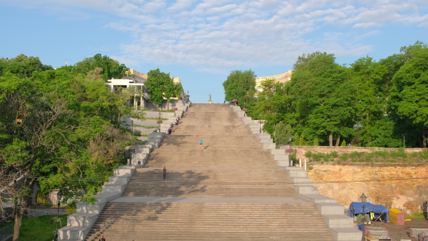 Potemkin Stairs in Odessa in summer, Ukraine. One of a major landmark of the Odessa, Ukrainian city.