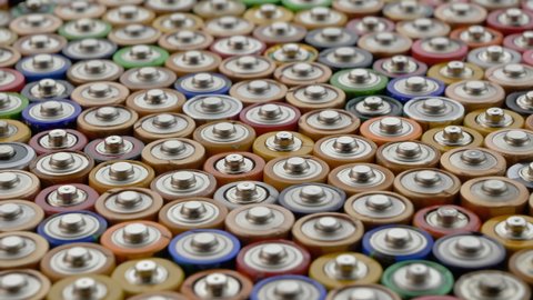 Recycling Batteries. AA and AAA type, Stack of Li-ion and alkaline batteries.