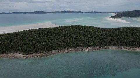 Picturesque Hill Inlet Lookout And Whitehaven Beach Northern End. Whitsunday Islands National Park In Queensland, Australia. aerial
