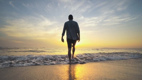 Silhouette Man Standing On Sea Shore Stock Footage Video (100% Royalty ...