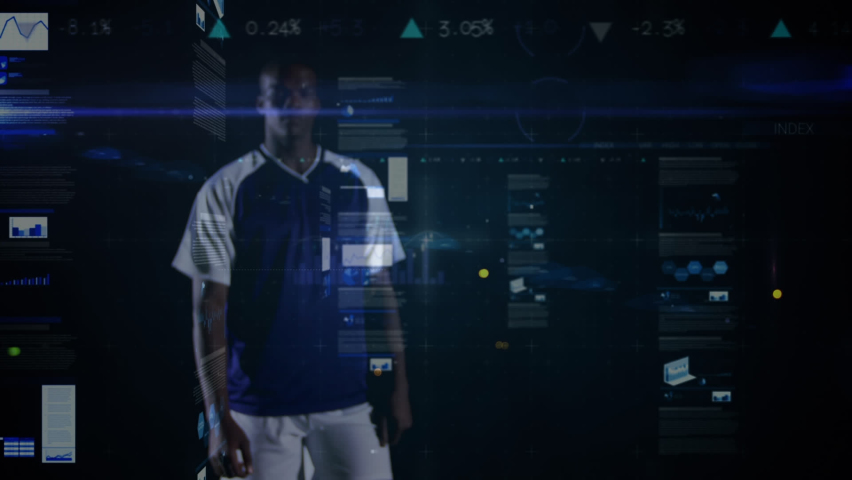 Animation of data processing over african american male soccer player. global sports and digital interface concept digitally generated video. - Powered by Shutterstock - Get 15% off with code: PIKWIZARD15