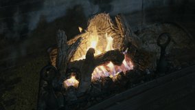 static shot of fire in an old fireplace