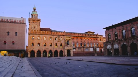 Bologna, Italy - September 2021. Piazza Maggiore in Bologna, Italy landmark in Emilia-Romagna historical province.