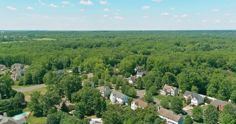 Aerial top view with residential sleeping area street the a Monroe town area in New Jersey US