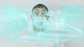 Animation of data processing over biracial man with face mask. global medicine and digital interface during covid 19 pandemic concept digitally generated video. - Powered by Shutterstock - Get 15% off with code: PIKWIZARD15
