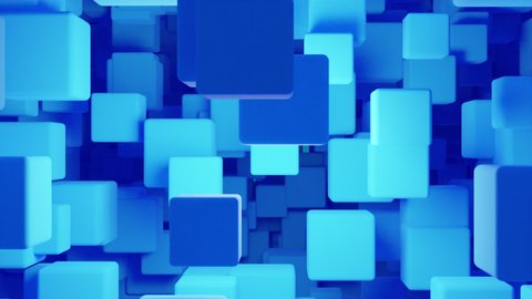 Randomly moving 3d cubes - abstract blue background. Cube particles techno background. Render animation.