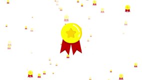 4K 3D Flying Particle golden Medal Animated Pattern Design. Champion and top medals. Texture Animation Design. Moving gold medals with satin red ribbons. Best, e-commerce, featured, selling, top icon. - Powered by Shutterstock - Get 15% off with code: PIKWIZARD15