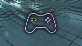Animation of game pad controller over green squares. global video game, cloud computing and digital interface concept digitally generated video. - Powered by Shutterstock - Get 15% off with code: PIKWIZARD15