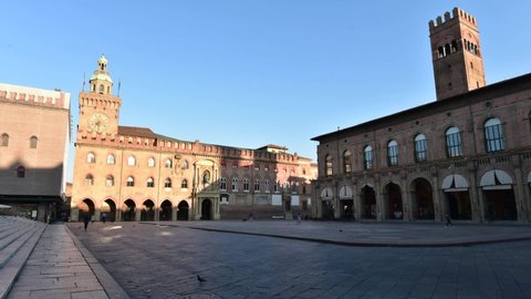 Bologna, Italy. Timelapse Piazza Maggiore in Bologna, Italy landmark in Emilia-Romagna historical province.