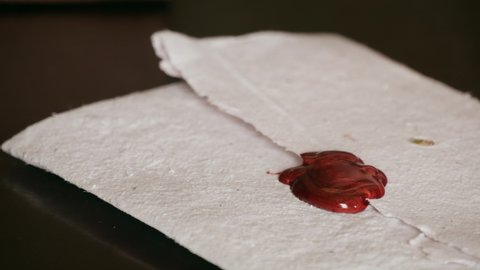 Creating a wax seal on a parchment.