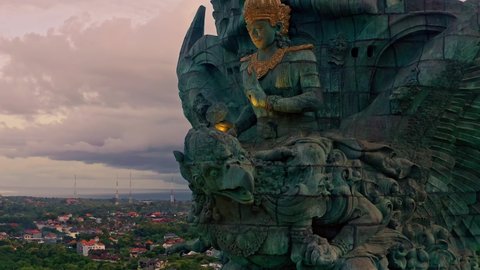 Garuda Wisnu Kencana statue. GWK 122-meter tall statue is one of the most recognizable and popular attractions of island Bali, Indonesia. 4K UHD Aerial Video Clip