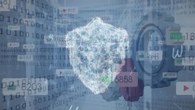 Animation of digital shield, icons and gears over background with binary code. global internet security, data processing, connections and digital interface concept digitally generated video. - Powered by Shutterstock - Get 15% off with code: PIKWIZARD15