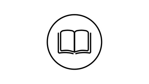 Open book line icon with cover inside circle, black outline, line icons outline animation.