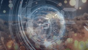 Animation of counting and processing circles over cloudy sky. global internet security, data processing, connections and digital interface concept digitally generated video. - Powered by Shutterstock - Get 15% off with code: PIKWIZARD15