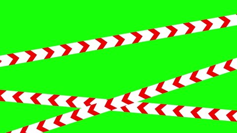 Animated Barricade Tape Red Arrow Lines 4K Animation, Green Background for Chroma Key Use
