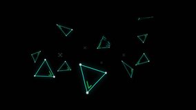 Animation of triangles moving over black and orange background. colour, movement and digital interface concept digitally generated video.