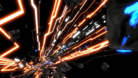 VJ Tunnel Lightning Pipe Orange 3d render loop