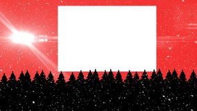Animation of snow falling over santa claus in sleigh with reindeer and white blank copy space on red. christmas, tradition and celebration concept digitally generated video.