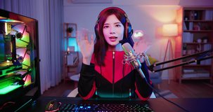 Young Asian Pretty Pro Gamer have live stream and say hello to fans happily