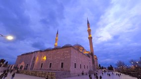 Fatih Mosque time lapse. Day to night time lapse video of Fatih Mosque in Istanbul. Ramadan or kandil or laylat al-qadr or islamic background 4k video. Noise included.