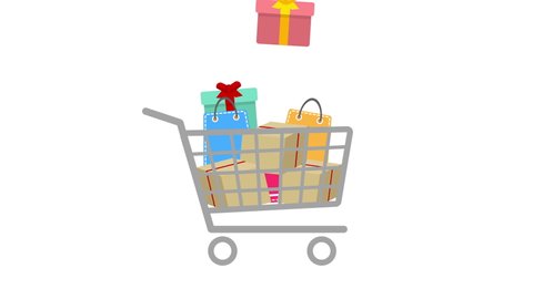 4k Animated Shopping Cart Fulling Shopping Stock Footage Video (100%