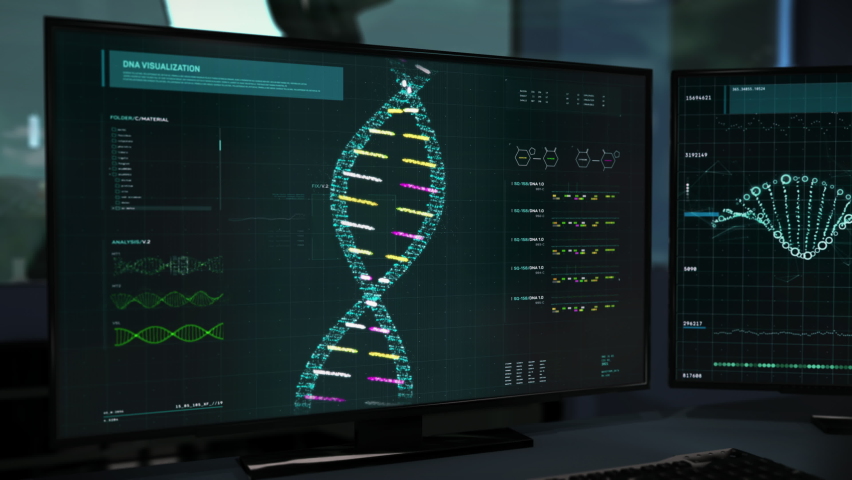 Screen Displaying Newest Medical Program Holding Study Of Virus DNA. New Technologies To Study Virus DNA. Study Of Virus DNA To Create Vaccine At Scientific Laboratory. Modern Research. | Shutterstock HD Video #1088535851