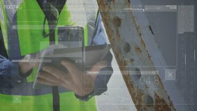 Animation of screen with data processing over caucasian male builder checking construction. construction, work, digital interface, technology and communication concept digitally generated video. - Powered by Shutterstock - Get 15% off with code: PIKWIZARD15