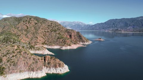 Aerial view of the Valle Grande Reservoir, located near San Rafael, Mendoza. Argentina. Drone footage