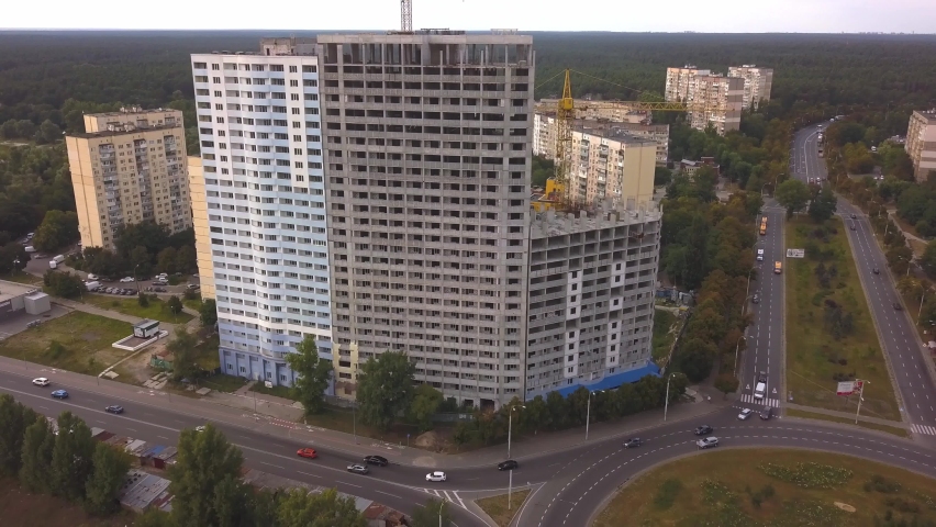 a constuction of an apartment building in the residential area, vynohradar district, kiev, ukraine