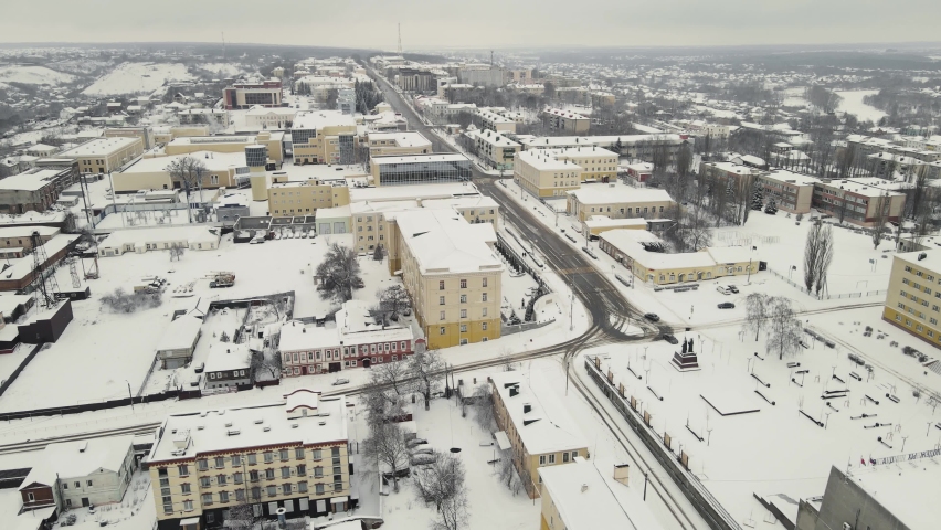 top view of the city in the snow. aerial Royalty-Free Stock Footage #1088552773