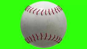 baseball ball Rotating in Slow Motion on Green Screen.4K animation video of baseball ball.Looped baseball ball 3d Animation of Spinning Ball.