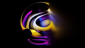 3d render of abstract art video animation with surreal neon glowing spherical object based on round stripes in yellow purple and blue color with matte reflection effect on plane surface in the dark  - Powered by Shutterstock - Get 15% off with code: PIKWIZARD15