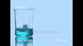 Animation of screen with glitch over lab glass with reagent on blue background. science, chemistry, experiments and digital interface concept digitally generated video. - Powered by Shutterstock - Get 15% off with code: PIKWIZARD15