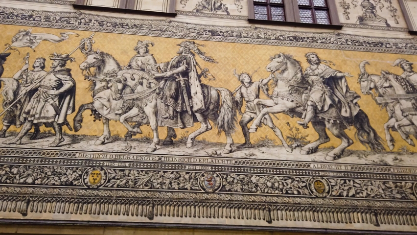 Walking Along Famous Procession of Princes Mural in Dresden City