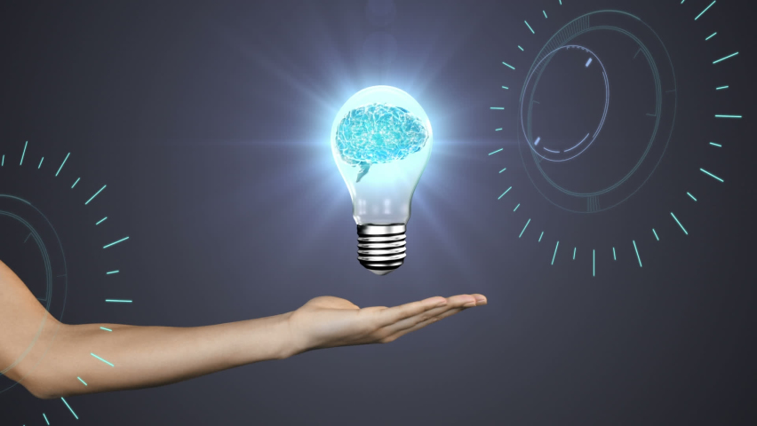 Animation of clock moving over lightbulb and brain. global science and digital interface concept digitally generated video. - Powered by Shutterstock - Get 15% off with code: PIKWIZARD15