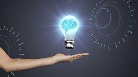 Animation of clock moving over lightbulb and brain. global science and digital interface concept digitally generated video. - Powered by Shutterstock - Get 15% off with code: PIKWIZARD15