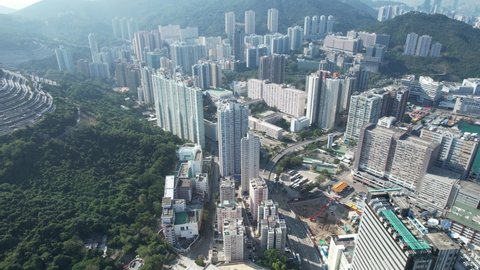 Chai Wan,Siu Sai Wan, Heng Fa Chuen, a seaside residential area with housing construction and well development zone, including various public and private buildings ,Hong Kong East District city, Aeria
