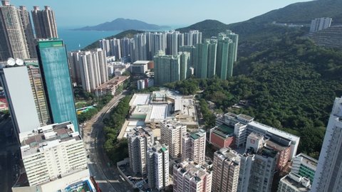 Chai Wan,Siu Sai Wan, Heng Fa Chuen, a seaside residential area with housing construction and well development zone, including various public and private buildings ,Hong Kong East District city, Aeria