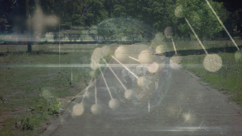 Animation of dna strand spinning and data processing over caucasian woman running. global sports, active lifestyle and data processing concept digitally generated video. - Powered by Shutterstock - Get 15% off with code: PIKWIZARD15