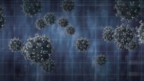 Animation of covid 19 cells and data processing over grid. global covid 19 pandemic and data processing concept digitally generated video. - Powered by Shutterstock - Get 15% off with code: PIKWIZARD15