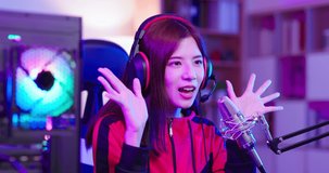 Young Asian Pretty Pro Gamer have live stream and say hello to fans happily