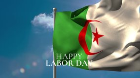 Animation of happy labor day text over flag of algeria and clouds. labor day and celebration concept digitally generated video. - Powered by Shutterstock - Get 15% off with code: PIKWIZARD15