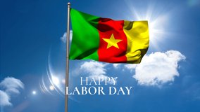 Animation of happy labor day text over flag of cameroon and clouds. labor day and celebration concept digitally generated video. - Powered by Shutterstock - Get 15% off with code: PIKWIZARD15
