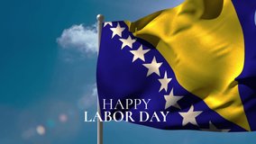 Animation of happy labor day text over flag of bosnia and herzegovina and clouds. labor day and celebration concept digitally generated video. - Powered by Shutterstock - Get 15% off with code: PIKWIZARD15