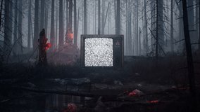 A vintage abandoned television stands in a smoky, mysterious forest. An old TV set in the middle of a mystical forest. Looping animation perfect for retro, vintage or apocalyptic backgrounds. - Powered by Shutterstock - Get 15% off with code: PIKWIZARD15
