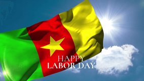 Animation of happy labor day text over flag of cameroon and clouds. labor day and celebration concept digitally generated video. - Powered by Shutterstock - Get 15% off with code: PIKWIZARD15